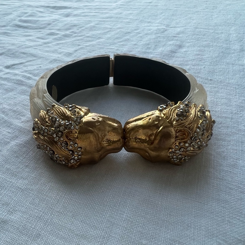 Alexis Bittar taupe (grey/gold tone) bracelet with gold hardware and pave